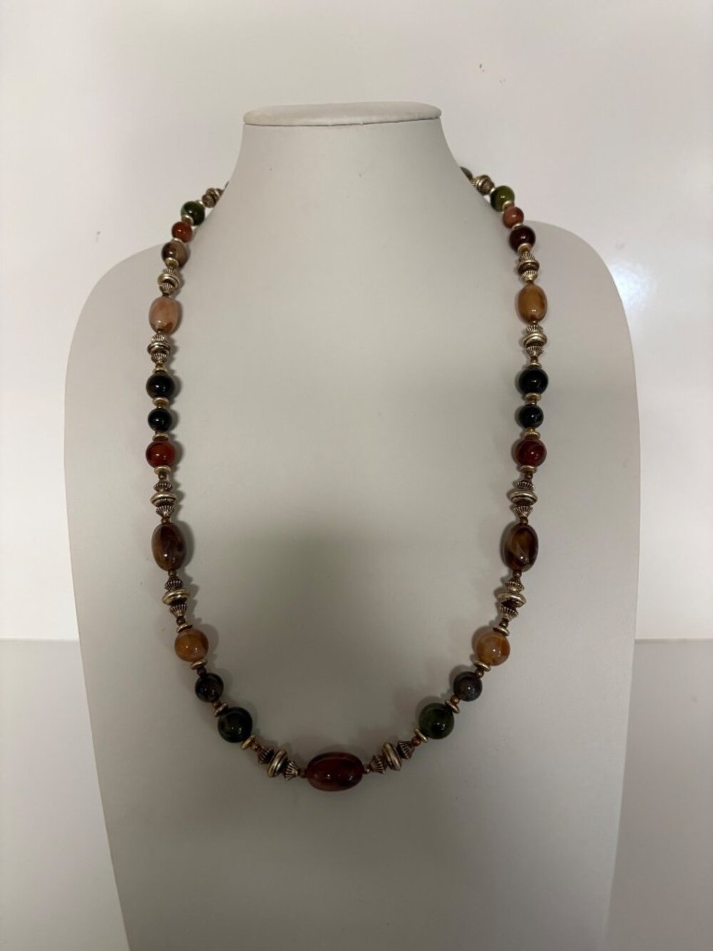 Multi-Color Beaded Necklace Gold-Tone Accents Earthy Classic Jewelry